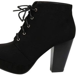 Camille-86 Women's Comfort Stacked Chunky Heel Lace Up Ankle Booties